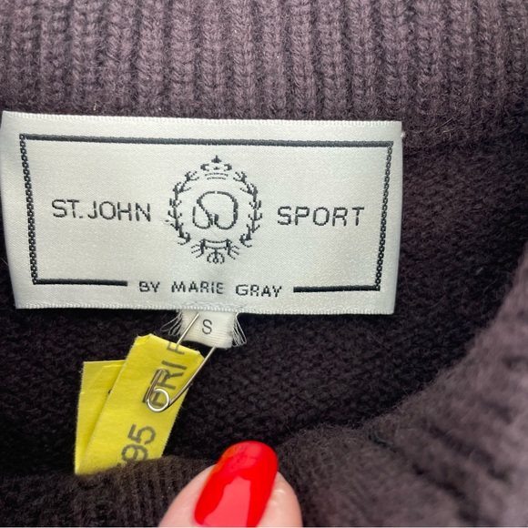 St. John Cashmere Fur Trimmed Sweater Small Brown - Picture 14 of 16